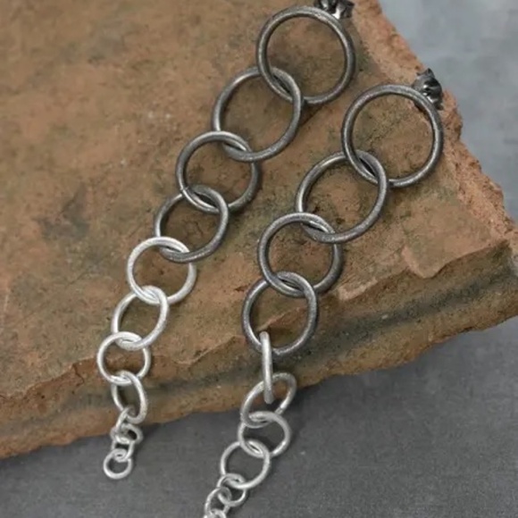 Sterling Silver Circle Long Dangle Earring - Picture 2 of 7